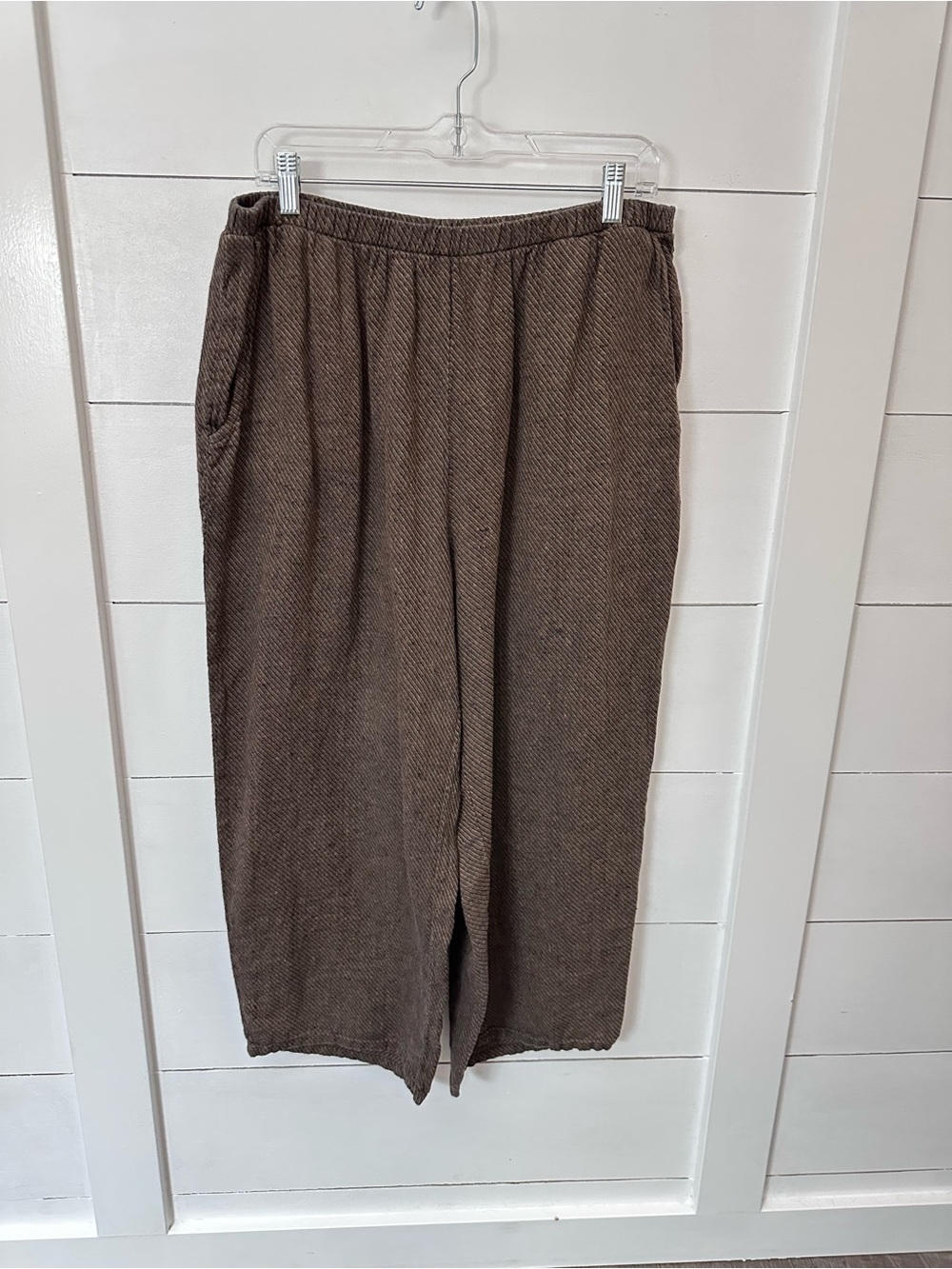 Flax M Flood elastic waist brown neutral linen pocket lagonlook loose fit capri